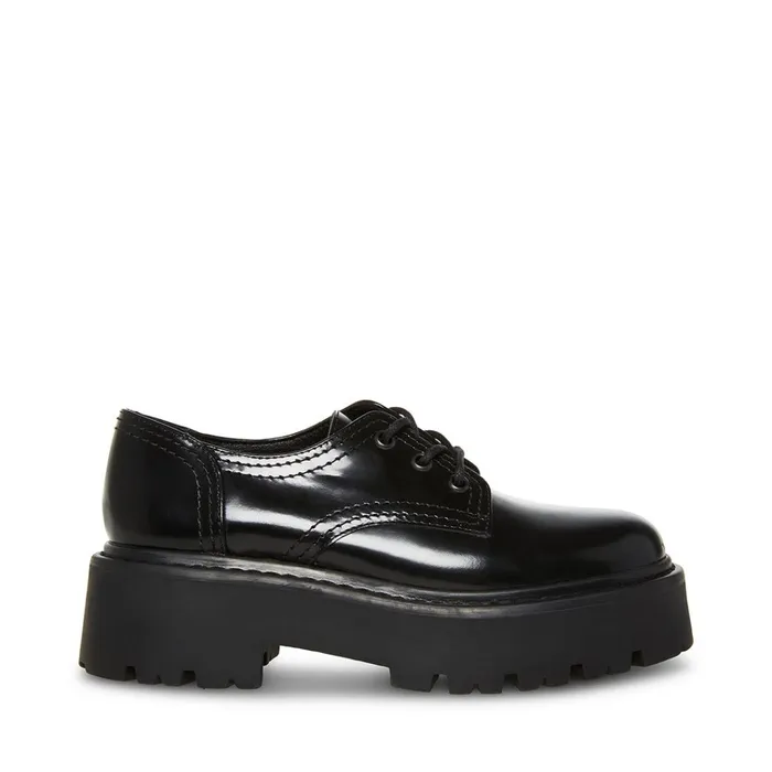 Womens Raelynn Black Leather Steve Madden Loafers and Flats