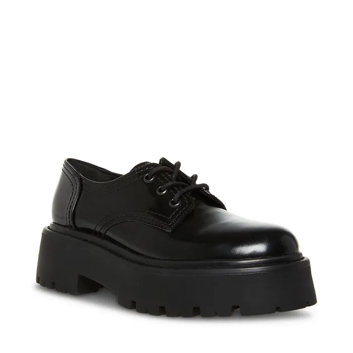 Womens Raelynn Black Leather Steve Madden Loafers and Flats