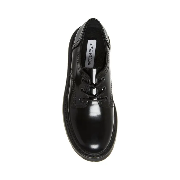 Womens Raelynn Black Leather Steve Madden Loafers and Flats