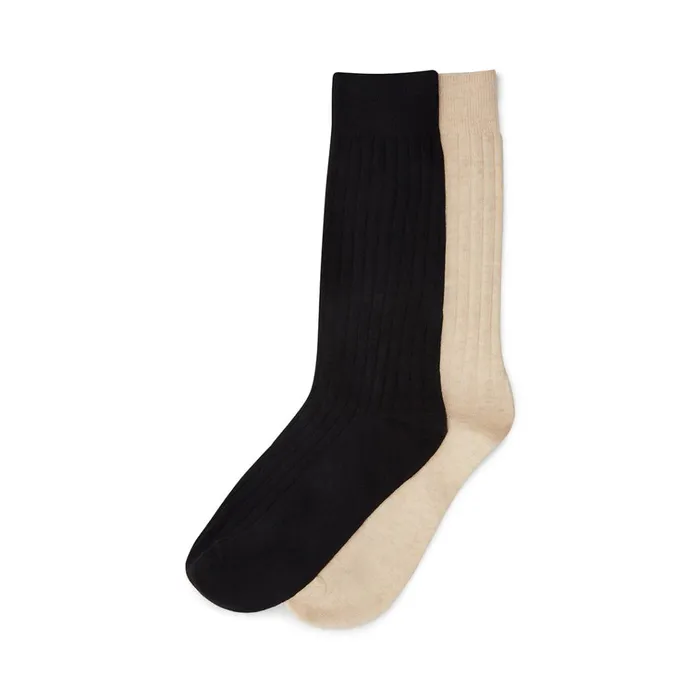 Womens Ribbed Crew Socks BlackTan Steve Madden Socks and Tights