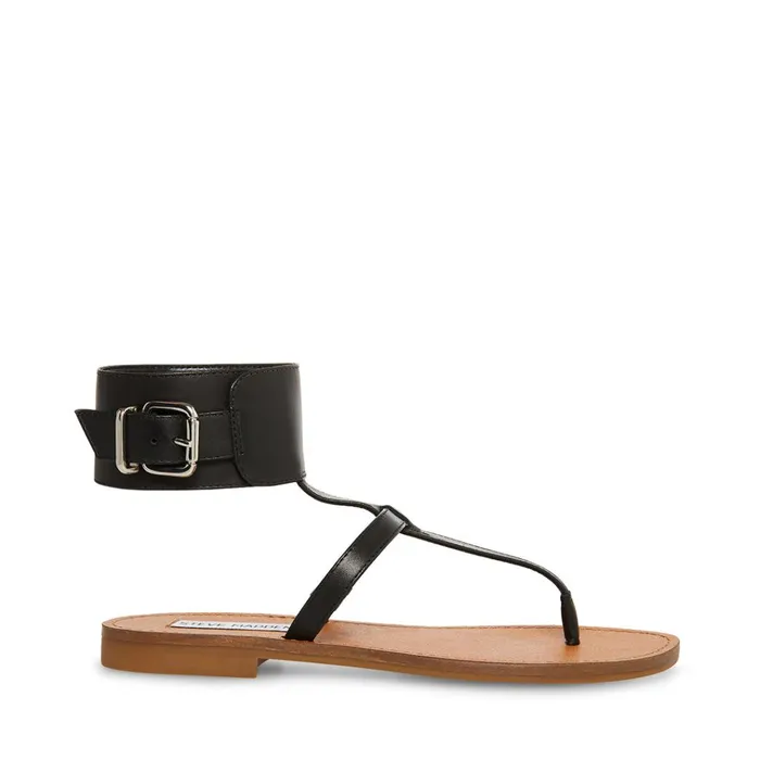 Womens Rico Black Leather Steve Madden Sandals