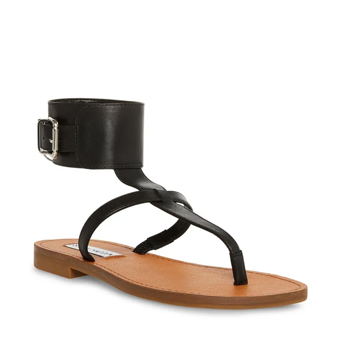 Womens Rico Black Leather Steve Madden Sandals