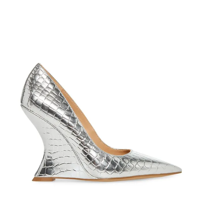 Womens Rival Silver Crocodile Steve Madden Heels