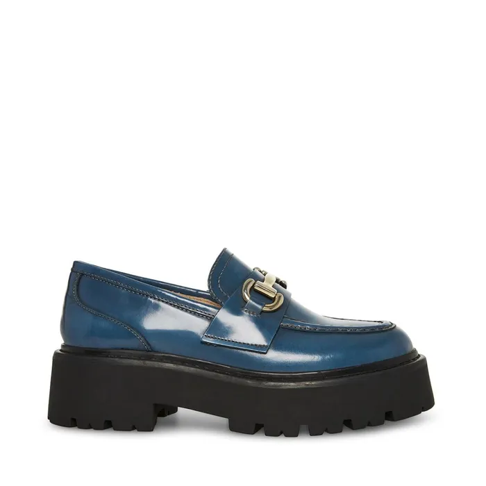 Womens Roux Blue Leather Steve Madden Loafers and Flats