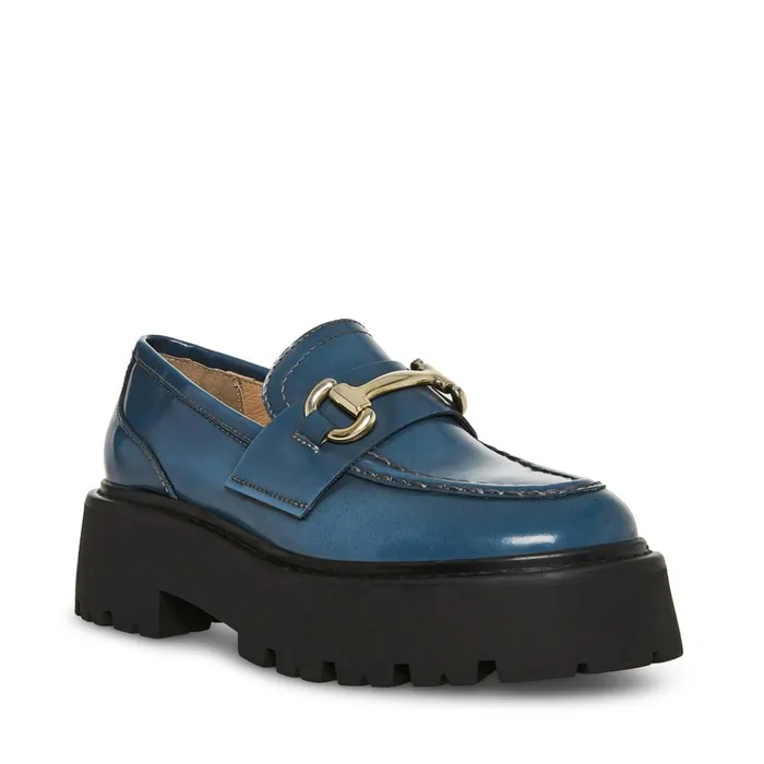 Womens Roux Blue Leather Steve Madden Loafers and Flats