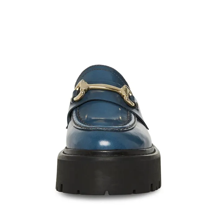 Womens Roux Blue Leather Steve Madden Loafers and Flats