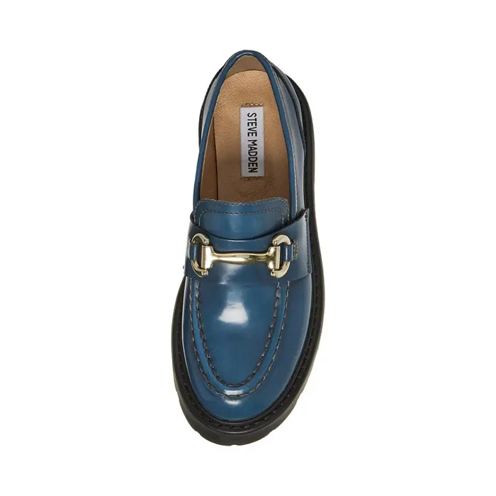 Womens Roux Blue Leather Steve Madden Loafers and Flats