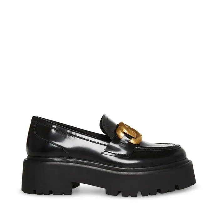Womens Rover Black Leather Steve Madden Loafers and Flats