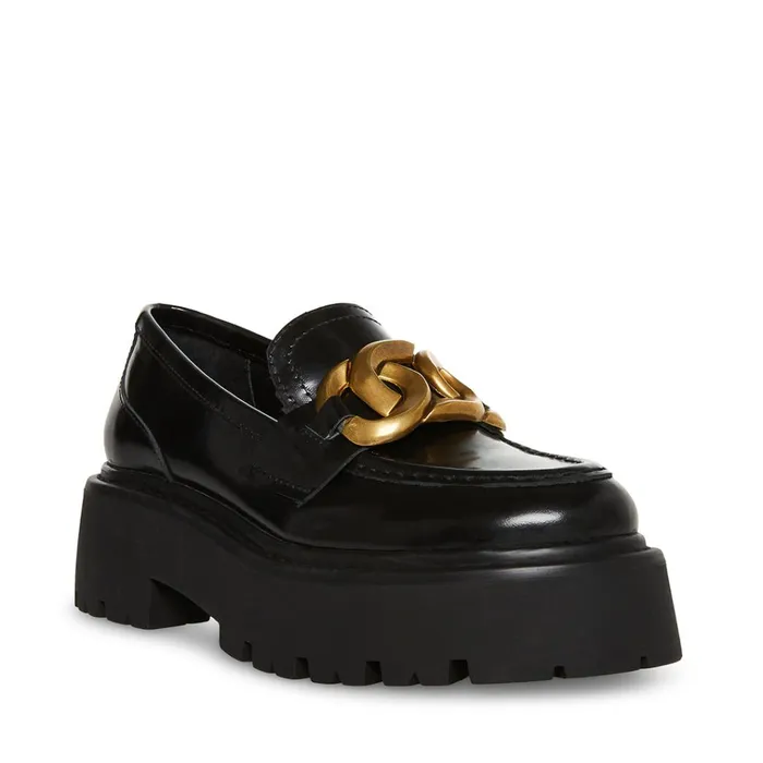 Womens Rover Black Leather Steve Madden Loafers and Flats