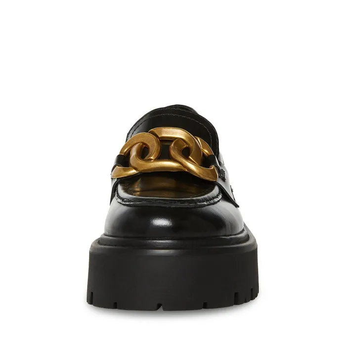Womens Rover Black Leather Steve Madden Loafers and Flats