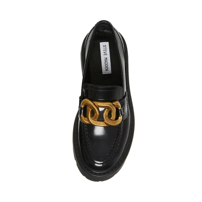 Womens Rover Black Leather Steve Madden Loafers and Flats