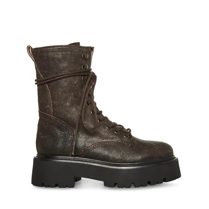 Womens Rowen Brown Leather Steve Madden Boots and Booties