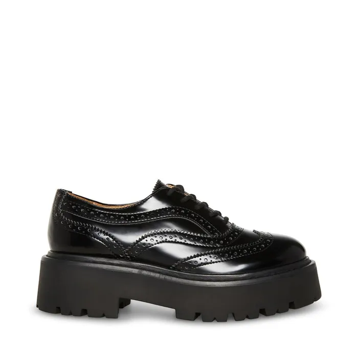 Womens Russ Black Leather Steve Madden Loafers and Flats