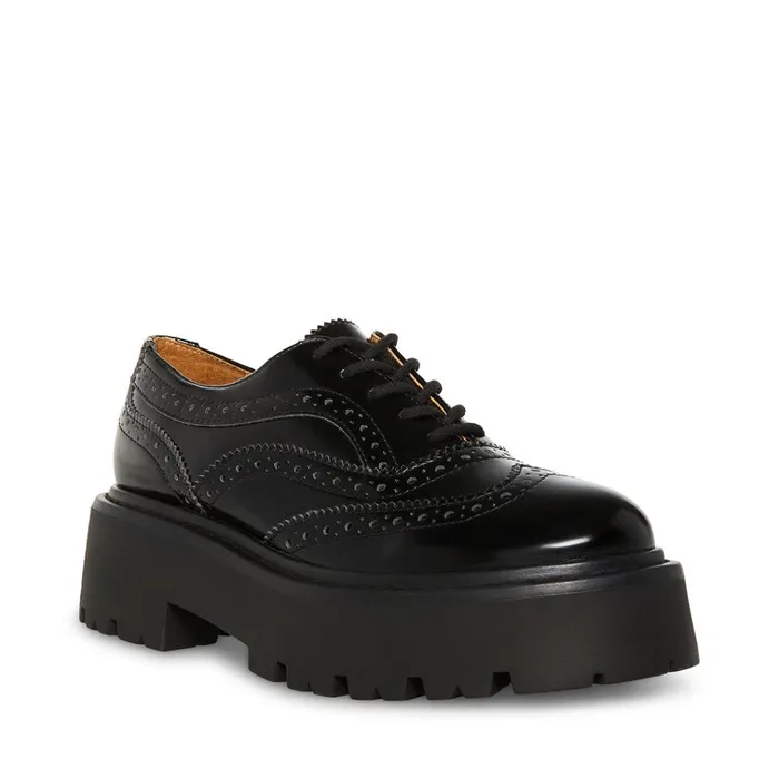 Womens Russ Black Leather Steve Madden Loafers and Flats