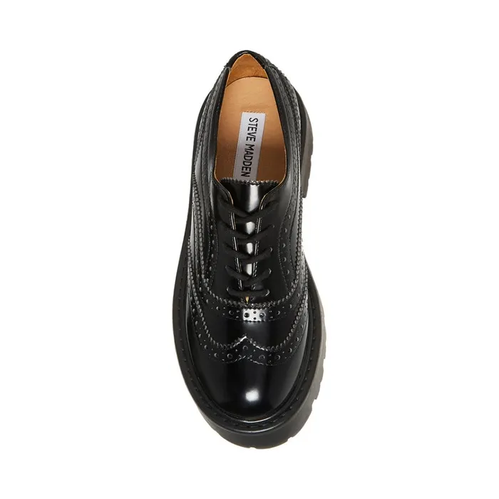 Womens Russ Black Leather Steve Madden Loafers and Flats