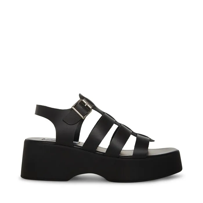 Womens Sarai Black Leather Steve Madden Sandals