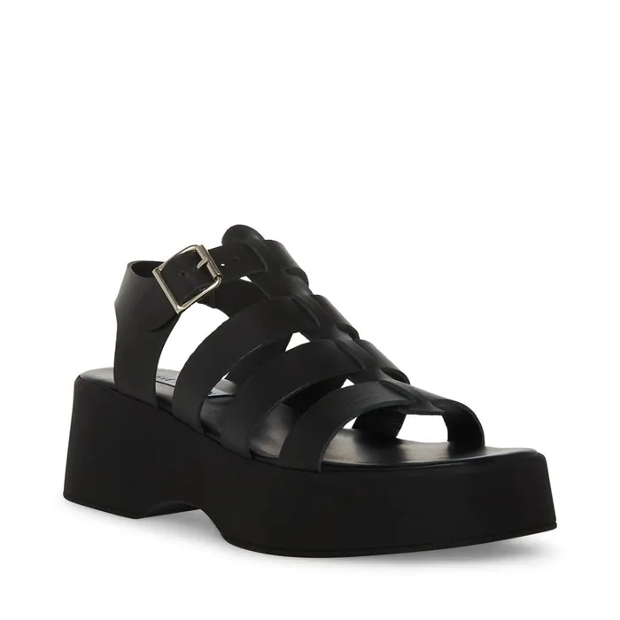 Womens Sarai Black Leather Steve Madden Sandals