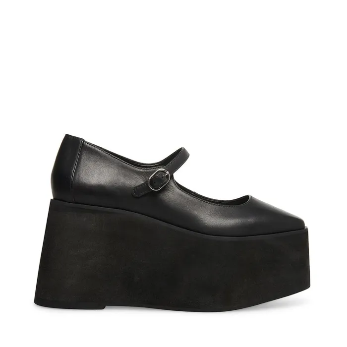 Womens Sasha Black Leather Steve Madden Loafers and Flats