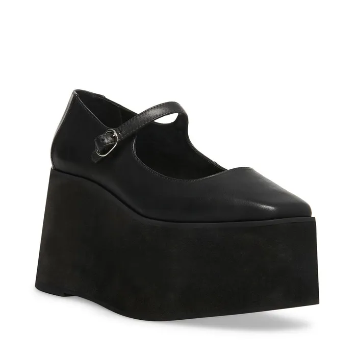 Womens Sasha Black Leather Steve Madden Loafers and Flats