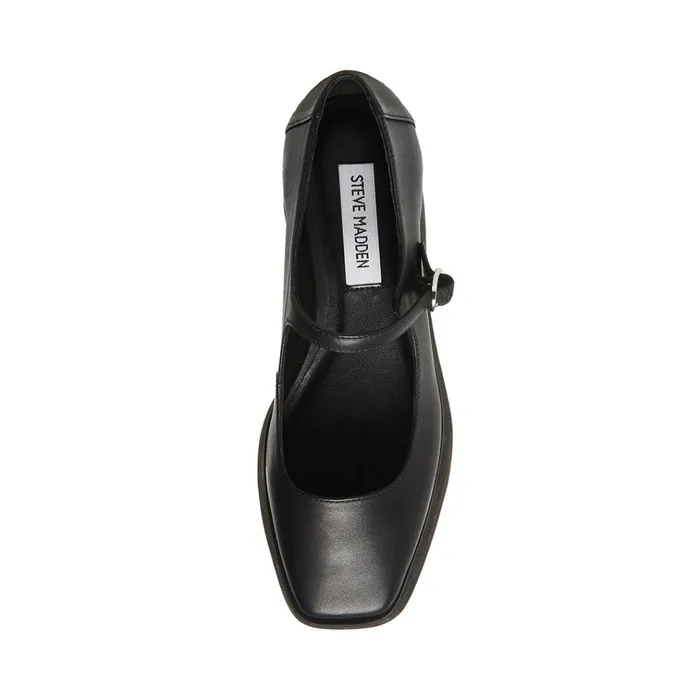Womens Sasha Black Leather Steve Madden Loafers and Flats