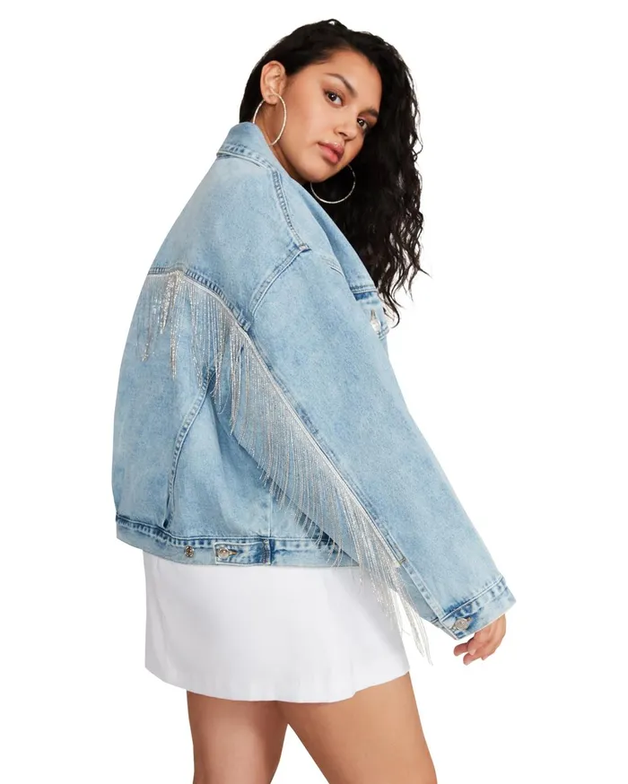 Womens Sienna Denim Jacket Rhinestones Steve Madden Jackets and Coats