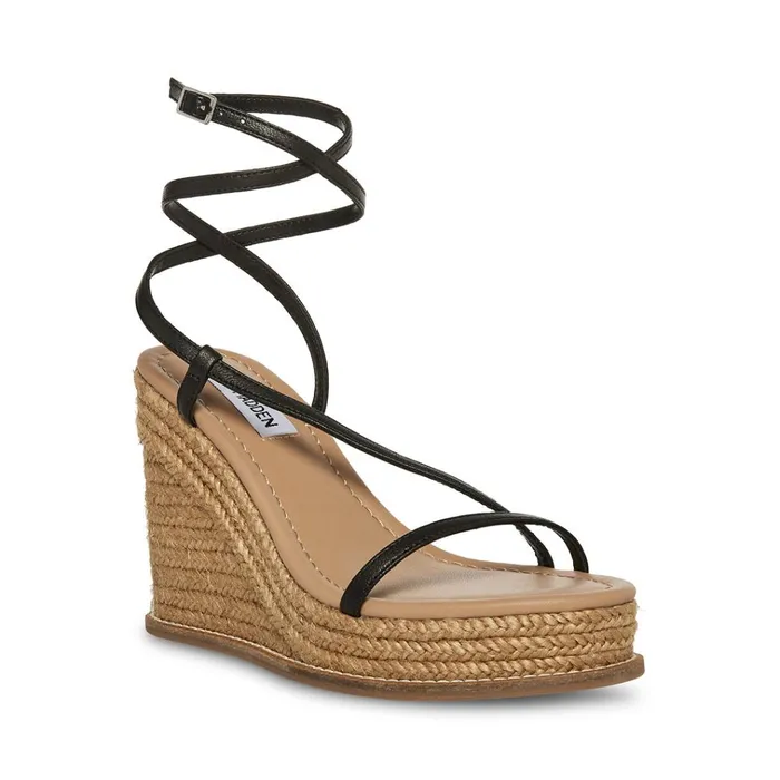 Womens Sommer Black Leather Steve Madden Sandals