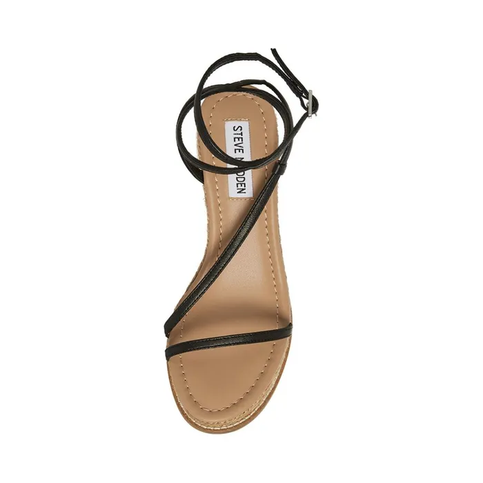 Womens Sommer Black Leather Steve Madden Sandals