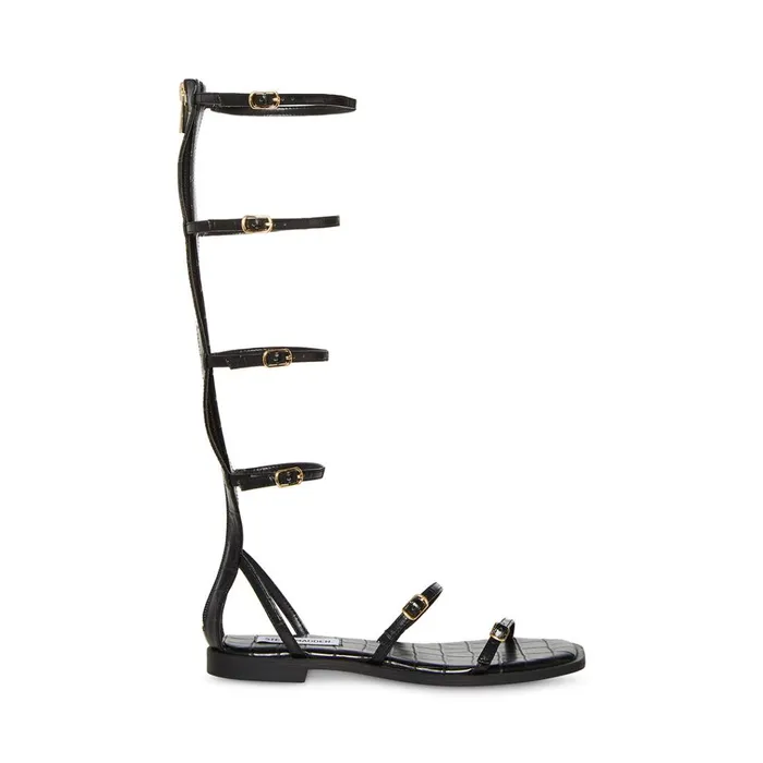 Womens Spartan Black Crocodile Steve Madden Sandals