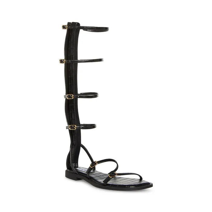 Womens Spartan Black Crocodile Steve Madden Sandals