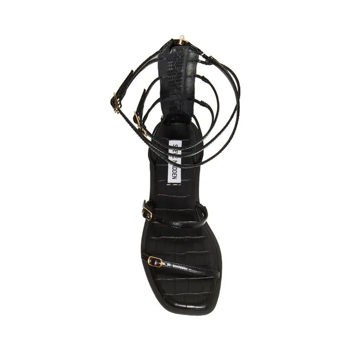 Womens Spartan Black Crocodile Steve Madden Sandals