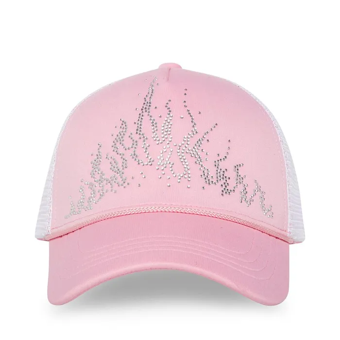 Womens Stone Flame Trucker Hat Pink Steve Madden Hats Scarves and Gloves