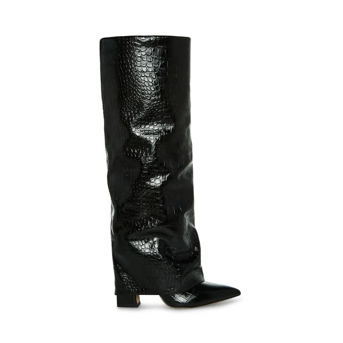 Womens Stuntin Black Crocodile Steve Madden Boots and Booties
