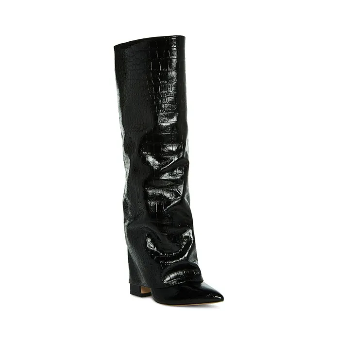 Womens Stuntin Black Crocodile Steve Madden Boots and Booties
