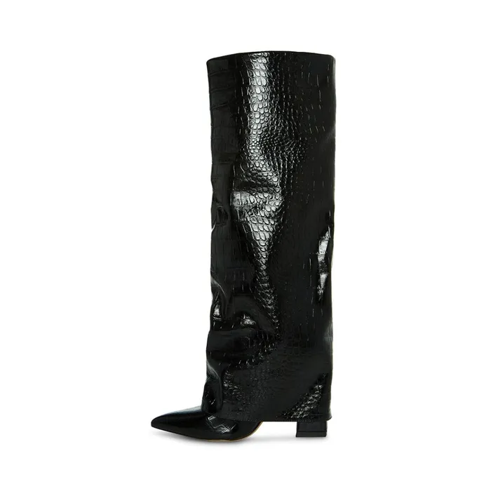 Womens Stuntin Black Crocodile Steve Madden Boots and Booties
