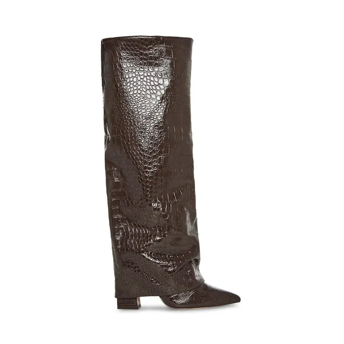 Womens Stuntin Brown Crocodile Steve Madden Boots and Booties