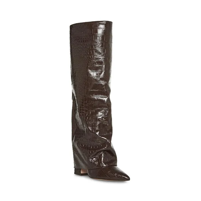 Womens Stuntin Brown Crocodile Steve Madden Boots and Booties
