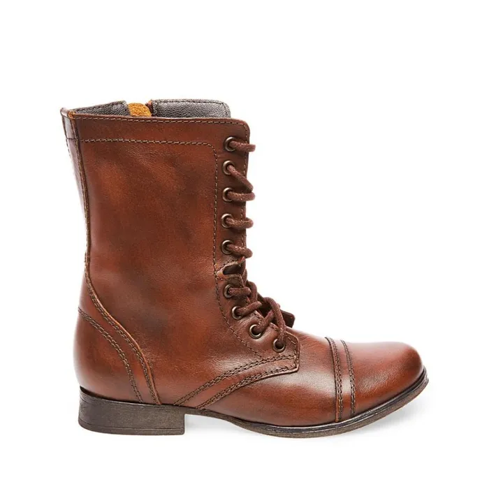 Womens Troopa Brown Leather Steve Madden Boots and Booties