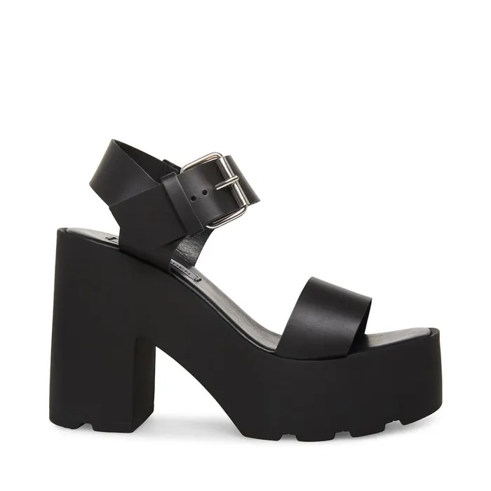 Womens Vesta Black Leather Steve Madden Sandals