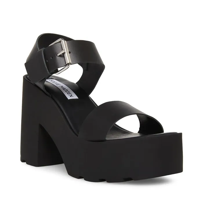 Womens Vesta Black Leather Steve Madden Sandals