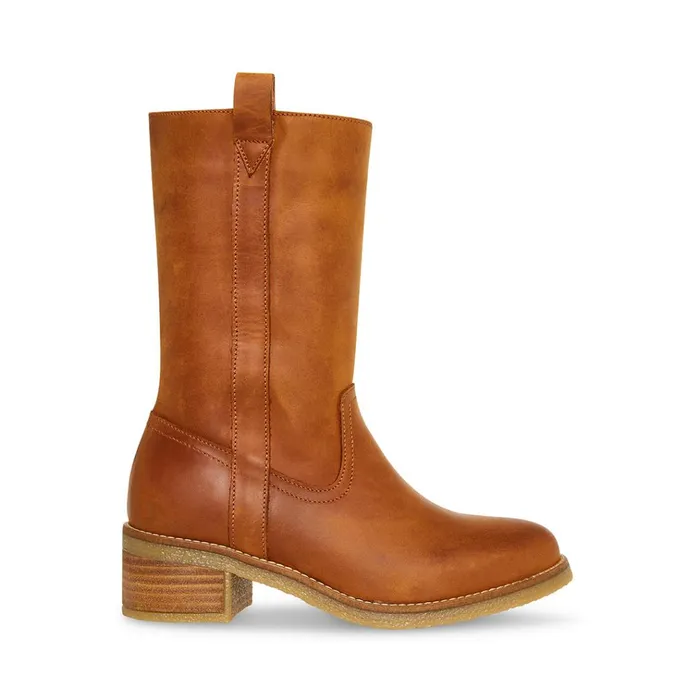 Womens Winny Cognac Leather Steve Madden Boots and Booties