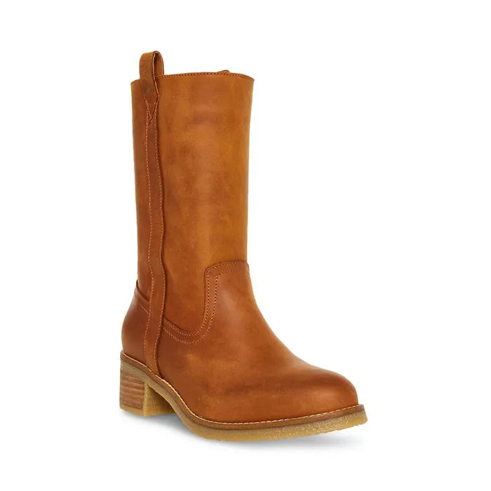 Womens Winny Cognac Leather Steve Madden Boots and Booties