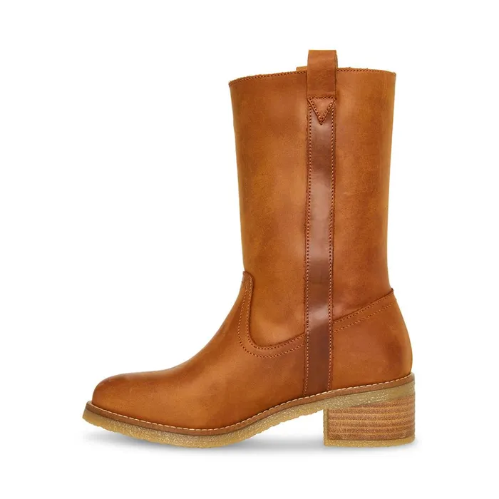 Womens Winny Cognac Leather Steve Madden Boots and Booties