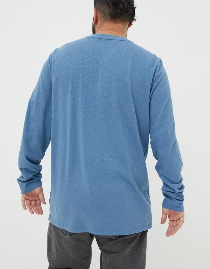 Woodside Slub Cotton Henley Light Denim Blue Men FatFace TShirts