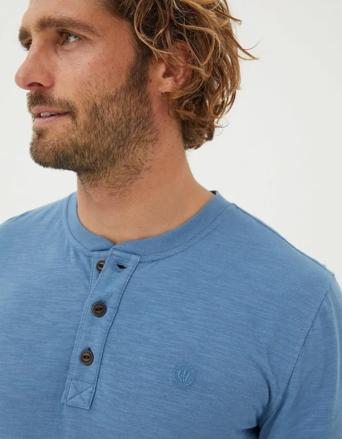 Woodside Slub Cotton Henley Light Denim Blue Men FatFace TShirts