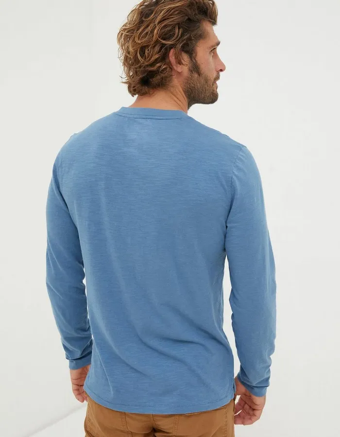 Woodside Slub Cotton Henley Light Denim Blue Men FatFace TShirts