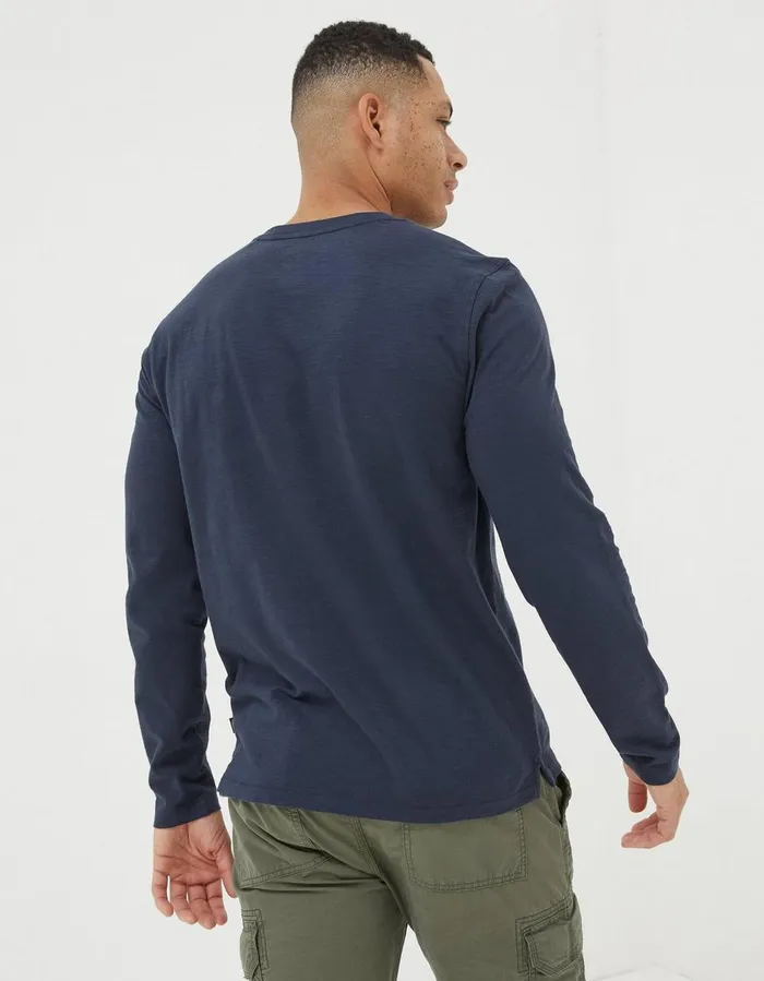 Woodside Slub Cotton Henley Navy Men FatFace TShirts