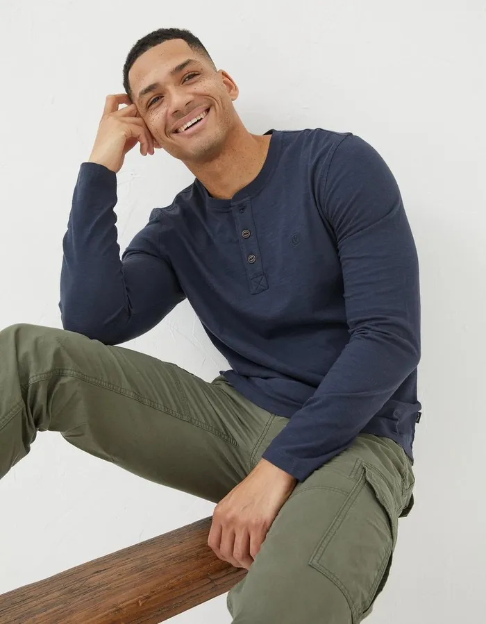 Woodside Slub Cotton Henley Navy Men FatFace TShirts