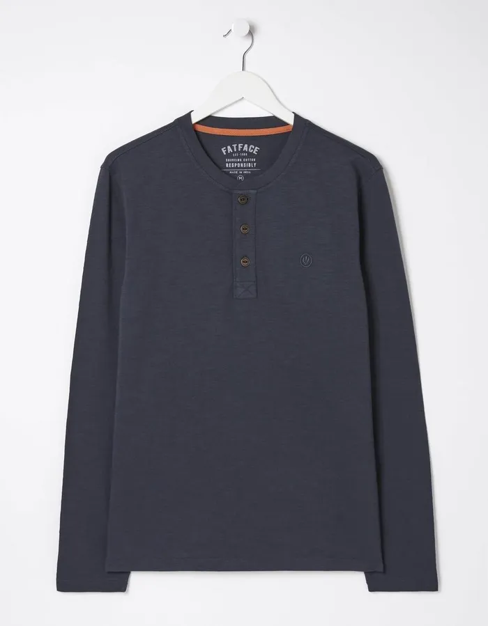 Woodside Slub Cotton Henley Navy Men FatFace TShirts