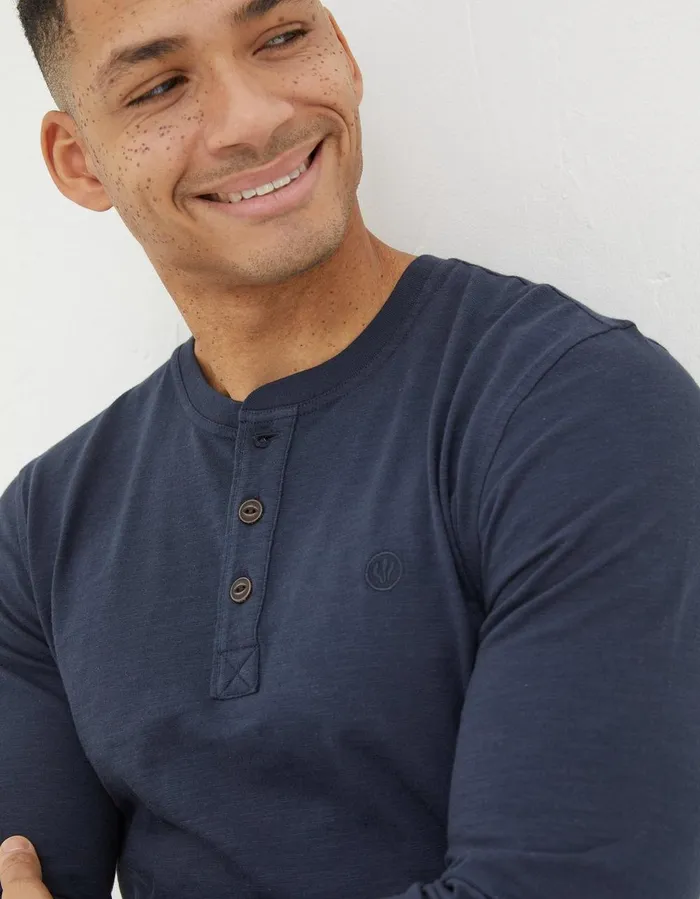 Woodside Slub Cotton Henley Navy Men FatFace TShirts