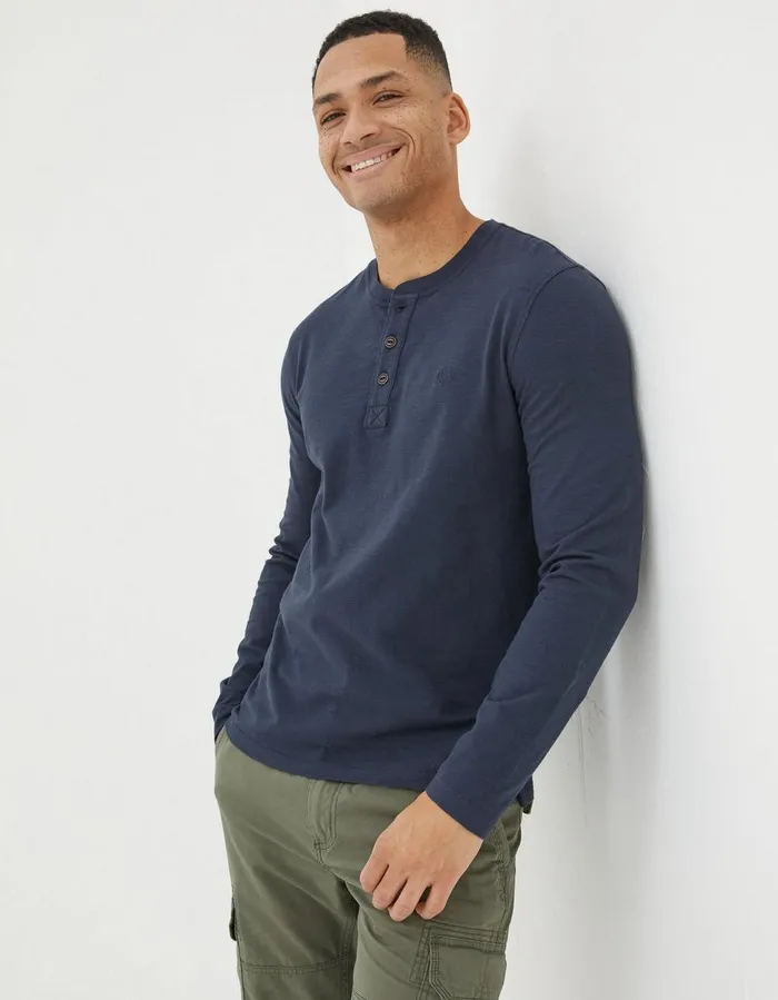 Woodside Slub Cotton Henley Navy Men FatFace TShirts
